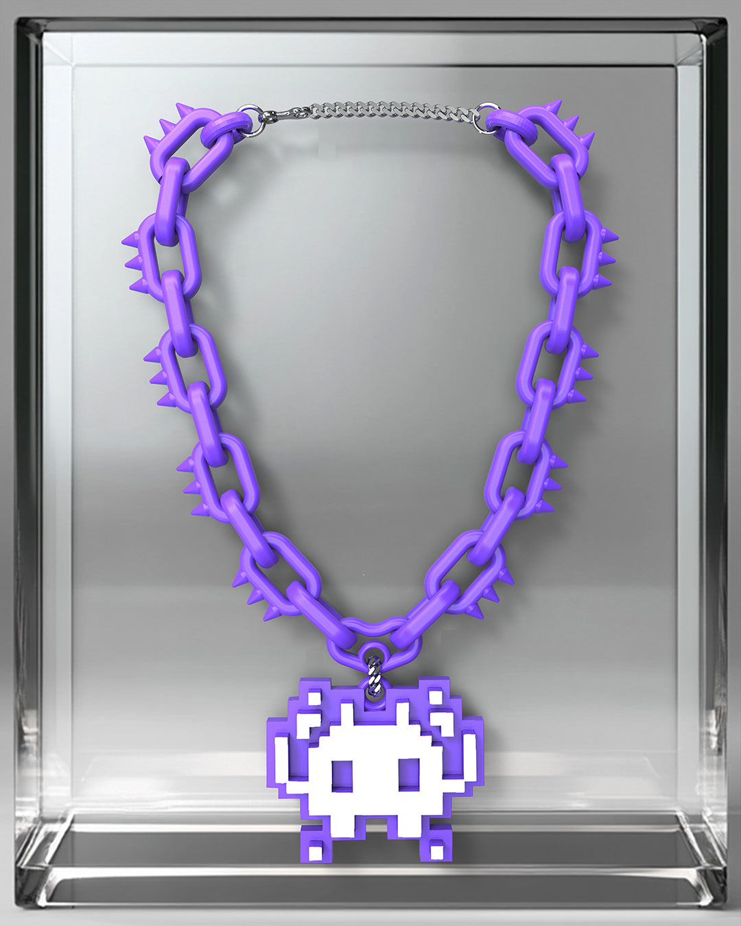 Pixel Gamer Emoji Pendant – purple & White