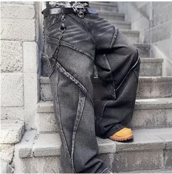 Acid-Wash Paneled Baggy Jeans