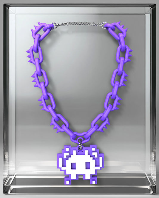 Pixel Gamer Emoji Pendant – purple & White