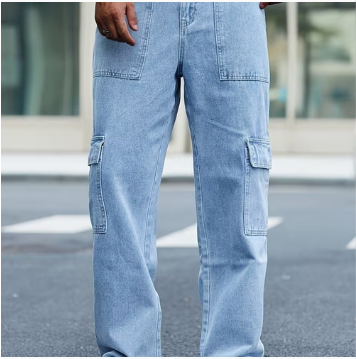 Light-Wash Denim Cargo Jeans